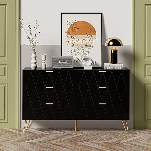 6 Drawer Dresser with Wide Drawers and Metal Handles