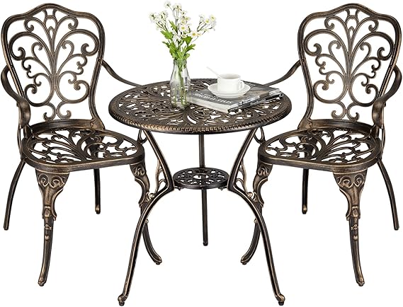 3-Piece Cast Aluminum Bistro Set with Umbrella Hole