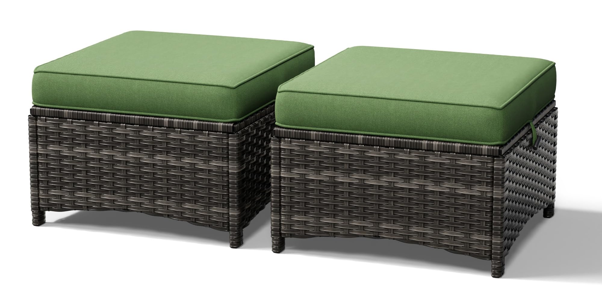 Outdoor Wicker Ottoman Set of 2 with Cushions