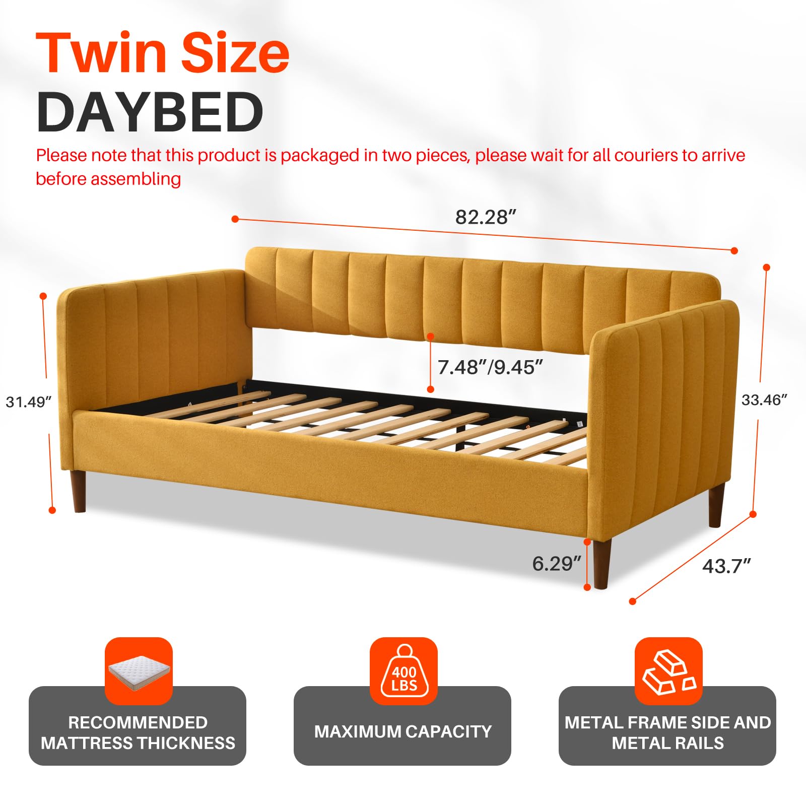 Twin Size Upholstered Daybed with Adjustable Backrest