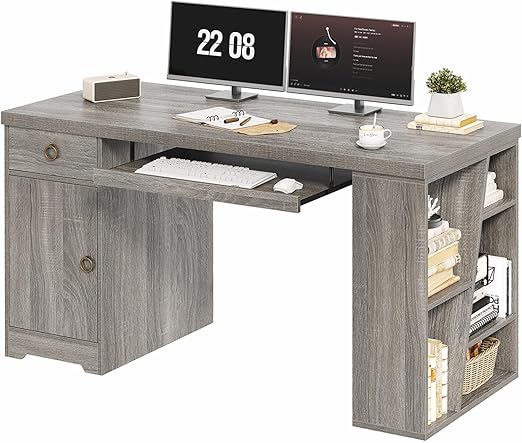 55 Inch Executive Office Desk with Drawers and Storage