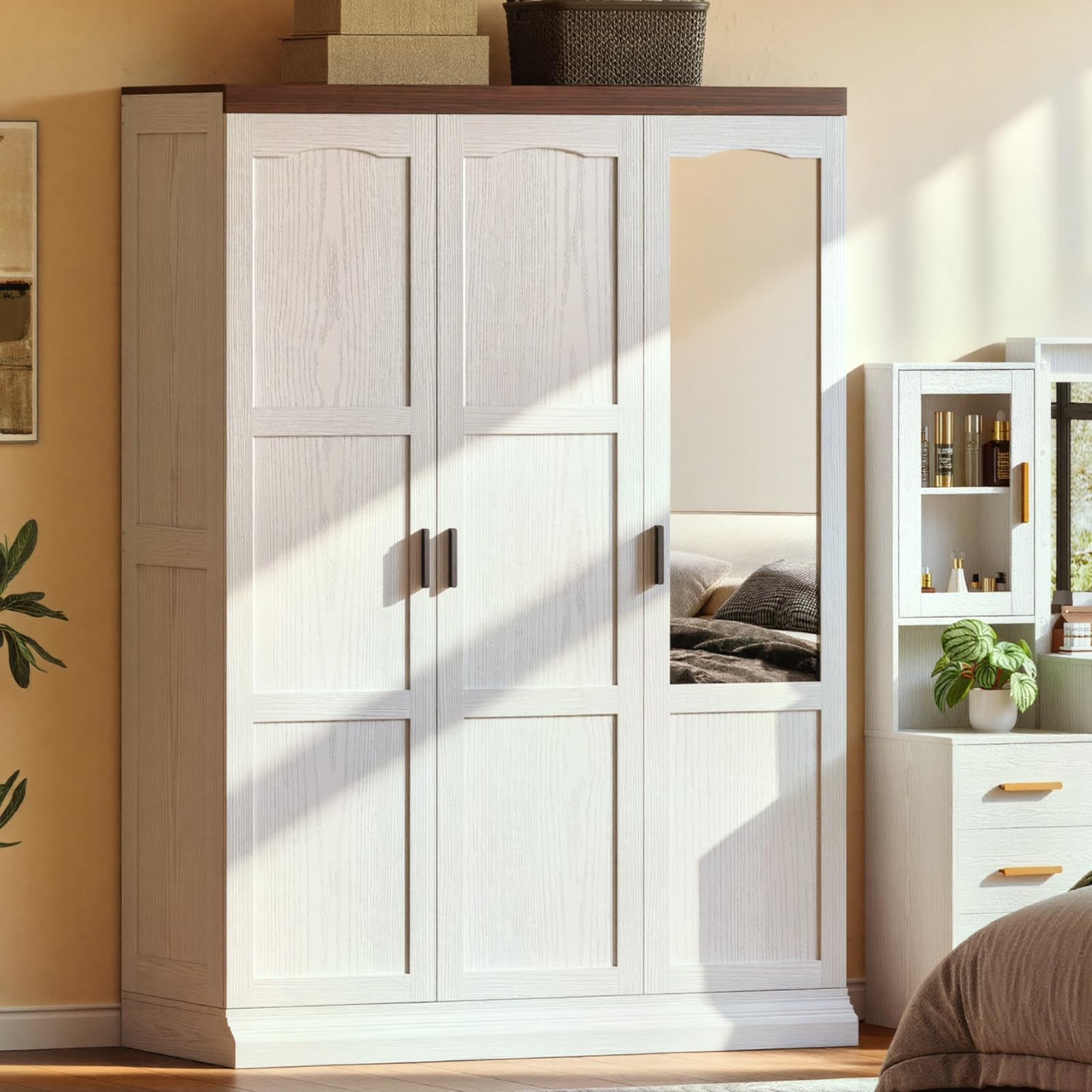 3 Door Armoire Wardrobe Closet with Mirror