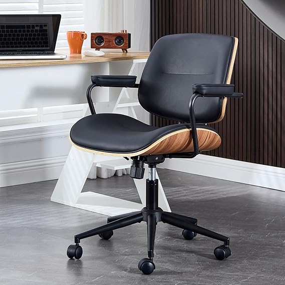 Mid Century Modern Office Chair with Walnut Back