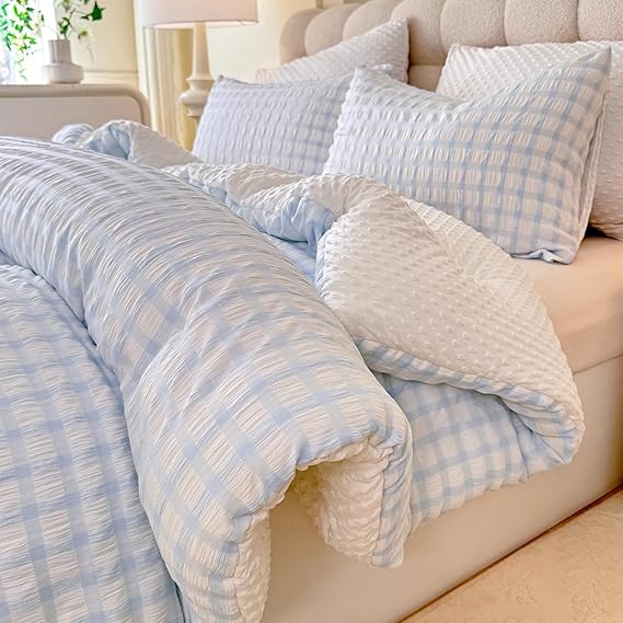 Boho Comforter Set Queen Size Sky Blue