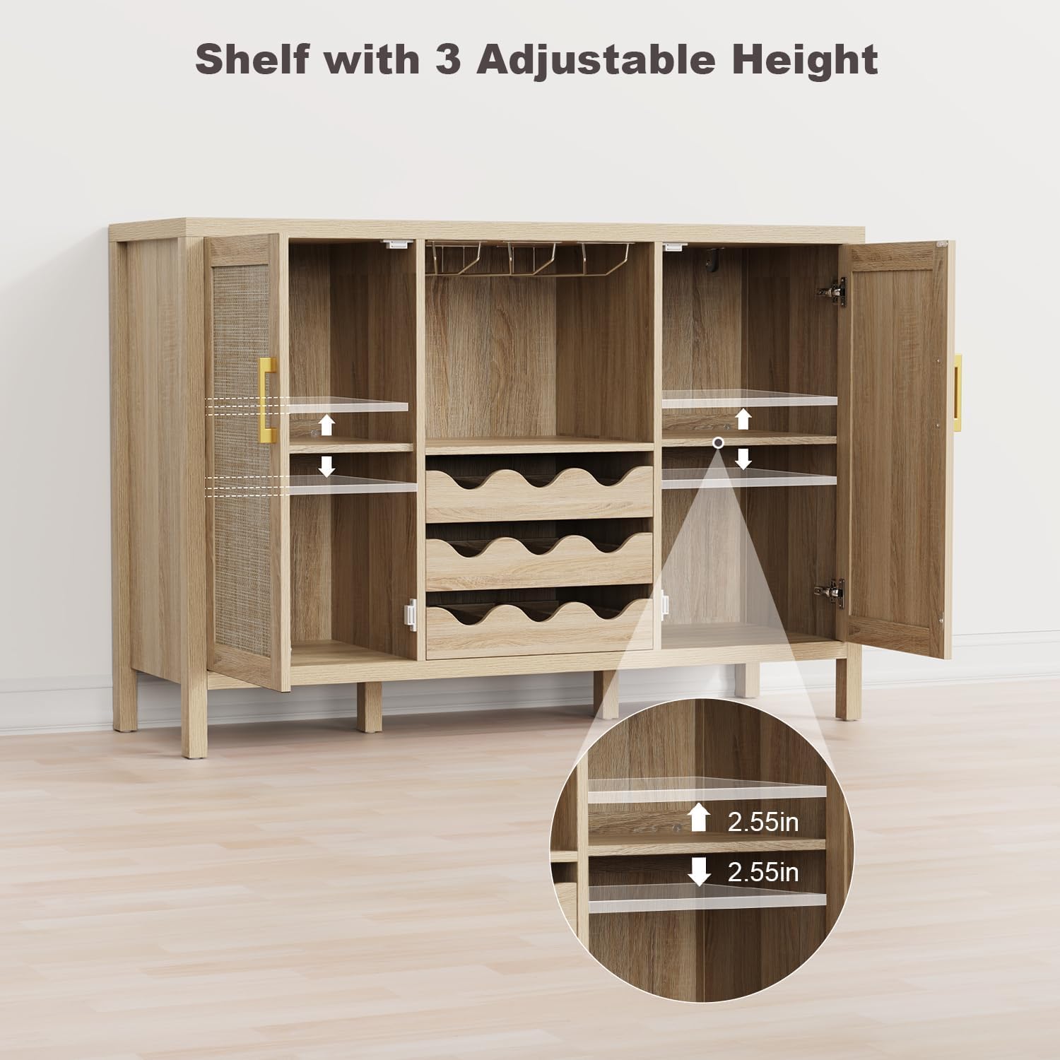 Rattan Wine Bar Cabinet with Glass Holder