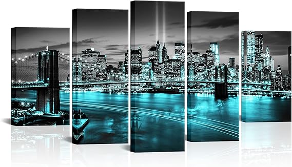 Brooklyn Bridge Canvas Wall Art Black and White NYC Skyline 60x32