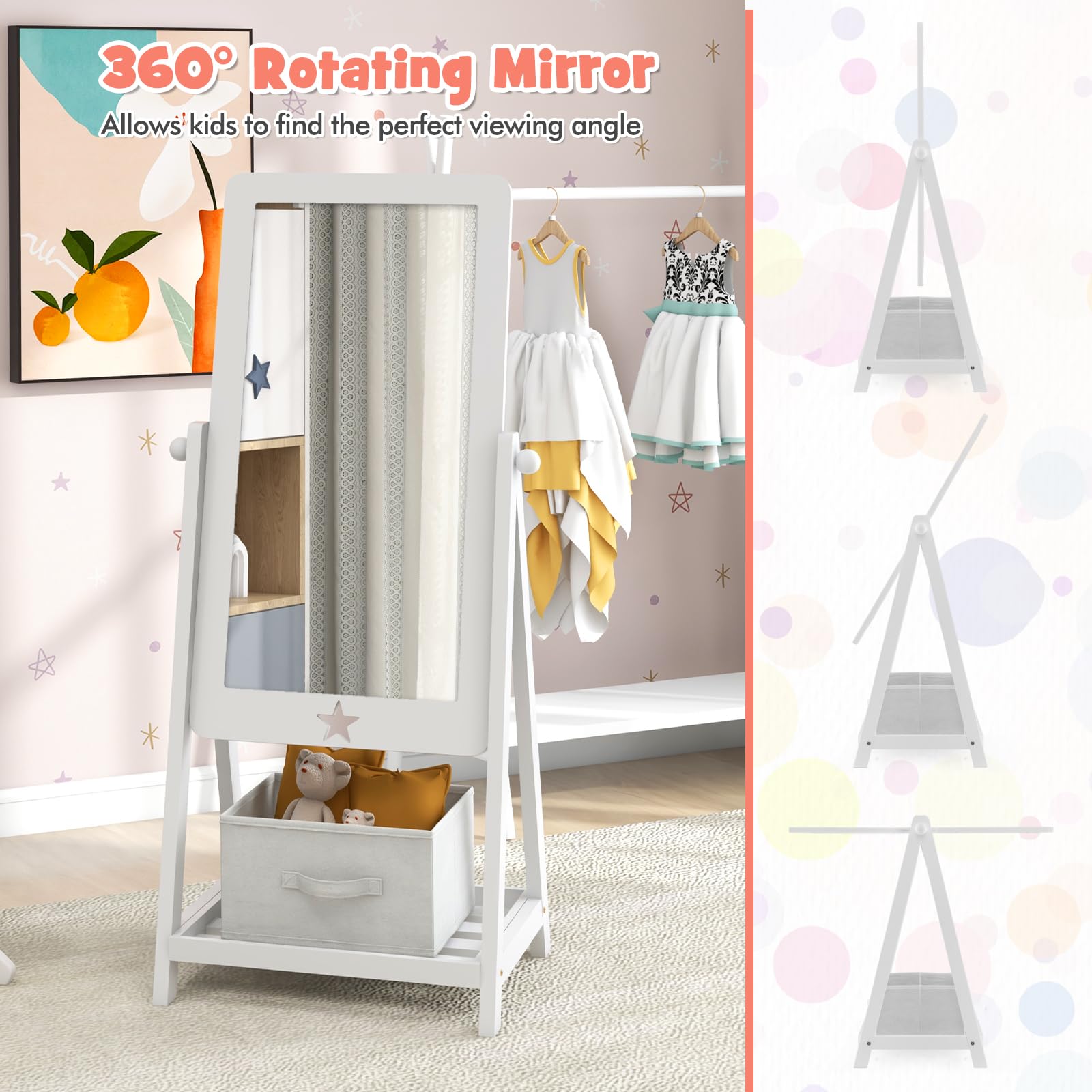 Kids Freestanding Mirror with Storage