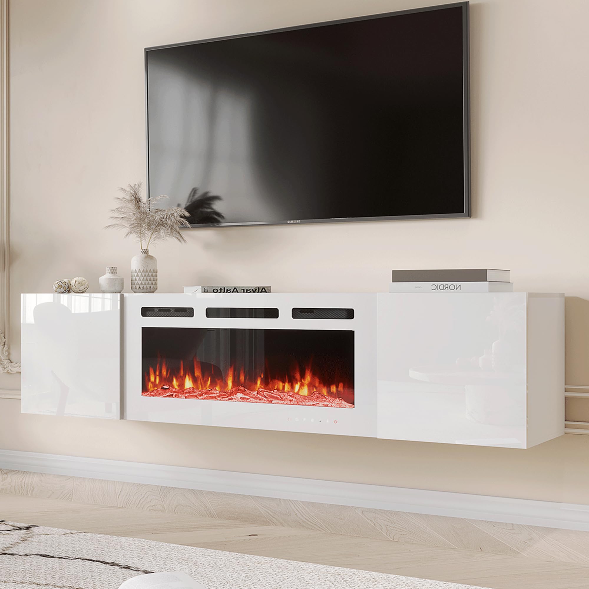 70" Floating TV Stand with Electric Fireplace