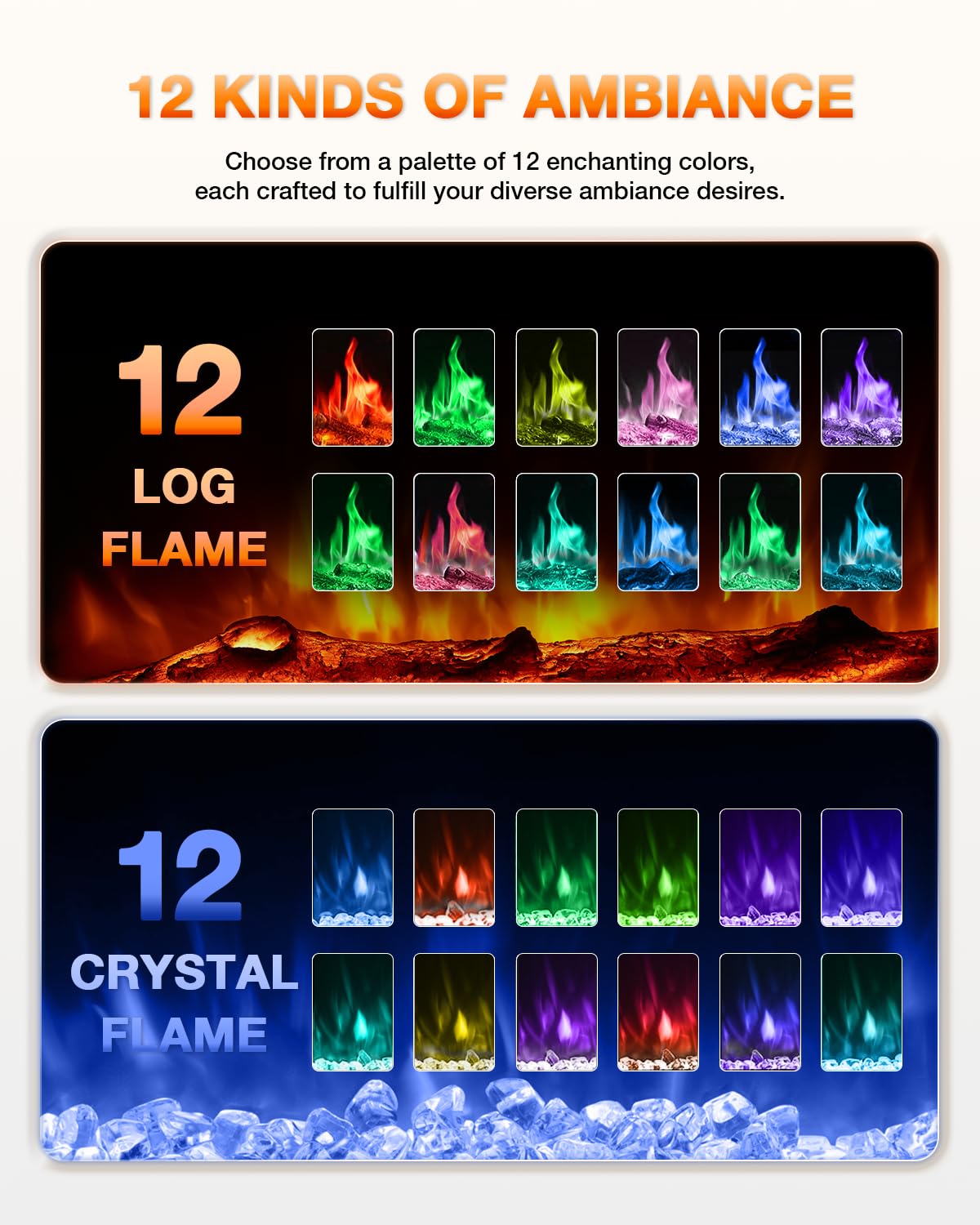 50 Inch Electric Fireplace Heater with Realistic Flame