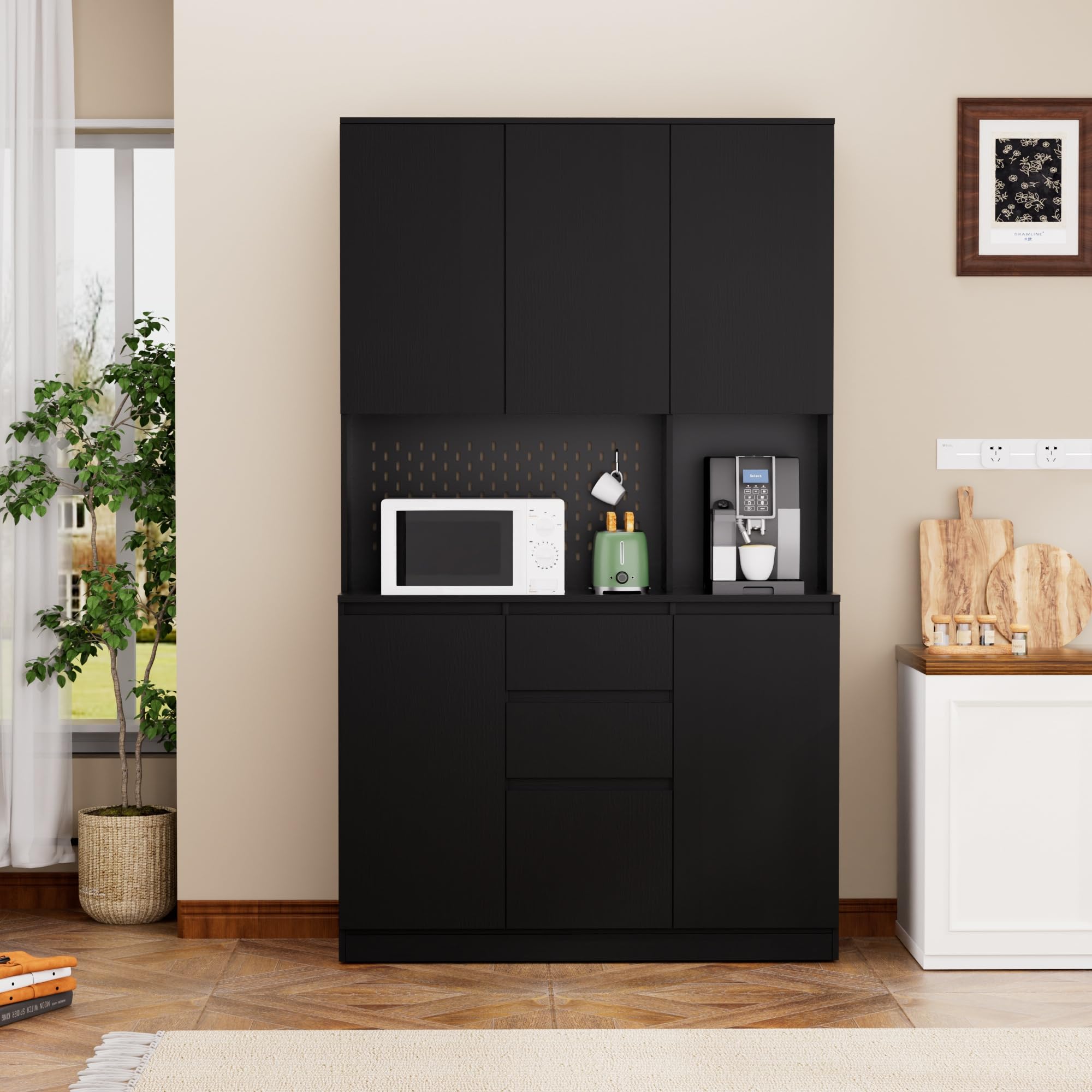 74" Pantry Cabinet with Power Outlet and LED Light Strip