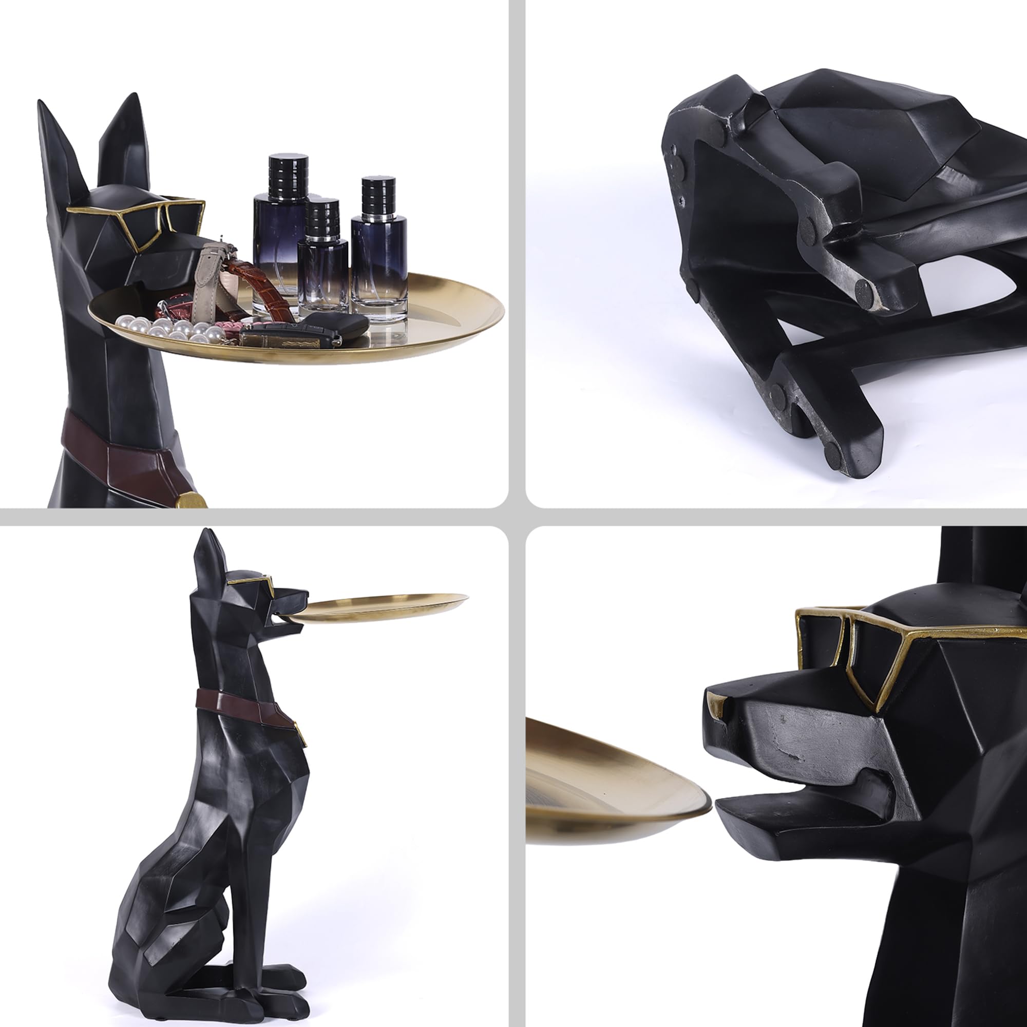 Geometric Dog Butler Statue Accent Table with Tray