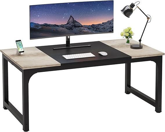 87-Inch Modern Executive Desk with File Cabinet