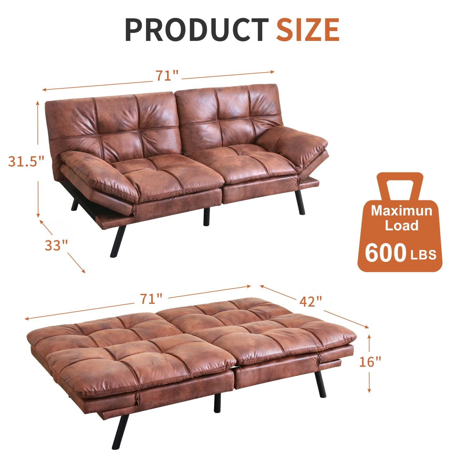 Memory Foam Futon Sofa Bed Convertible Couch