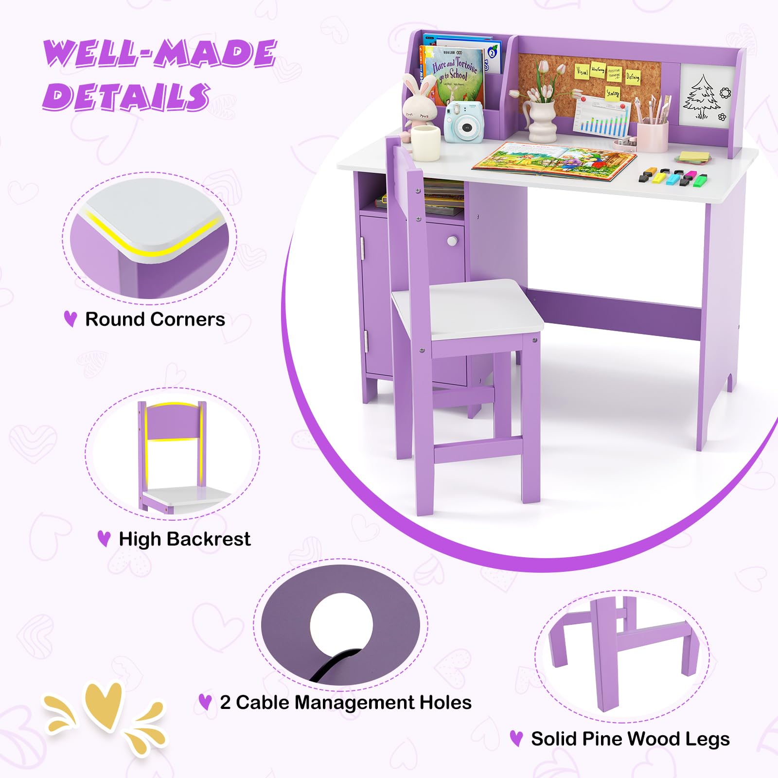 Kids Desk and Chair Set with Storage Hutch