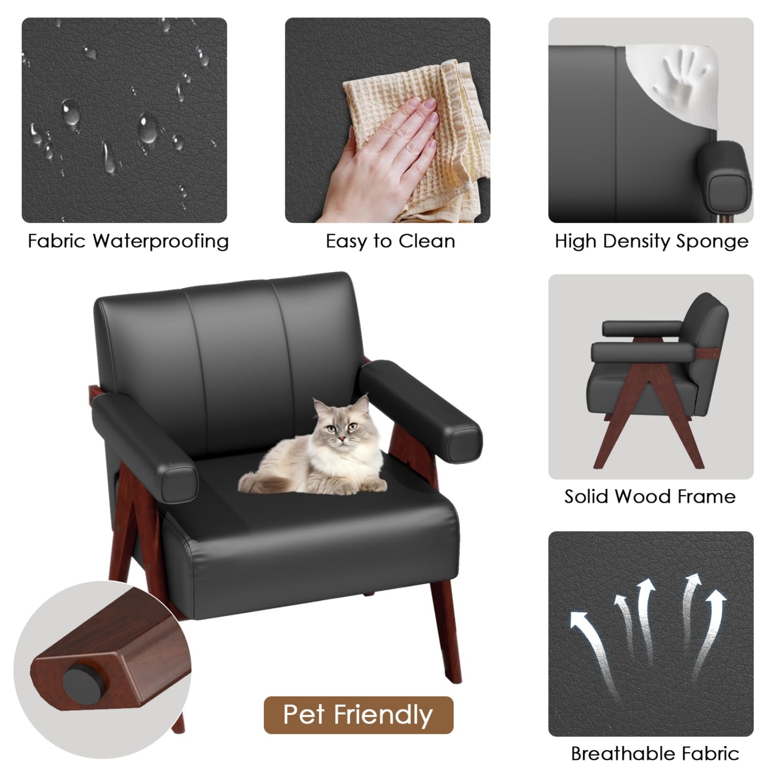 Black Leather Accent Chairs Set of 2