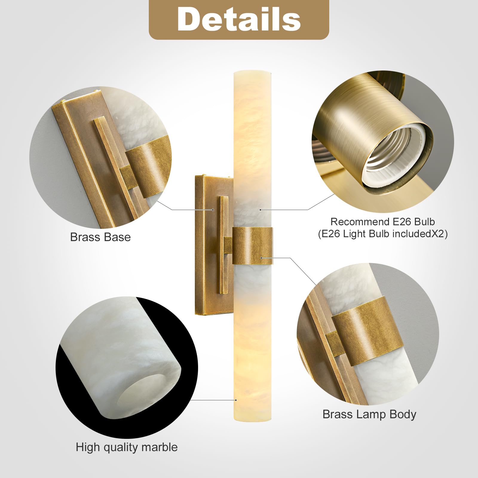 Antique Brass Wall Sconce with Marble Shade