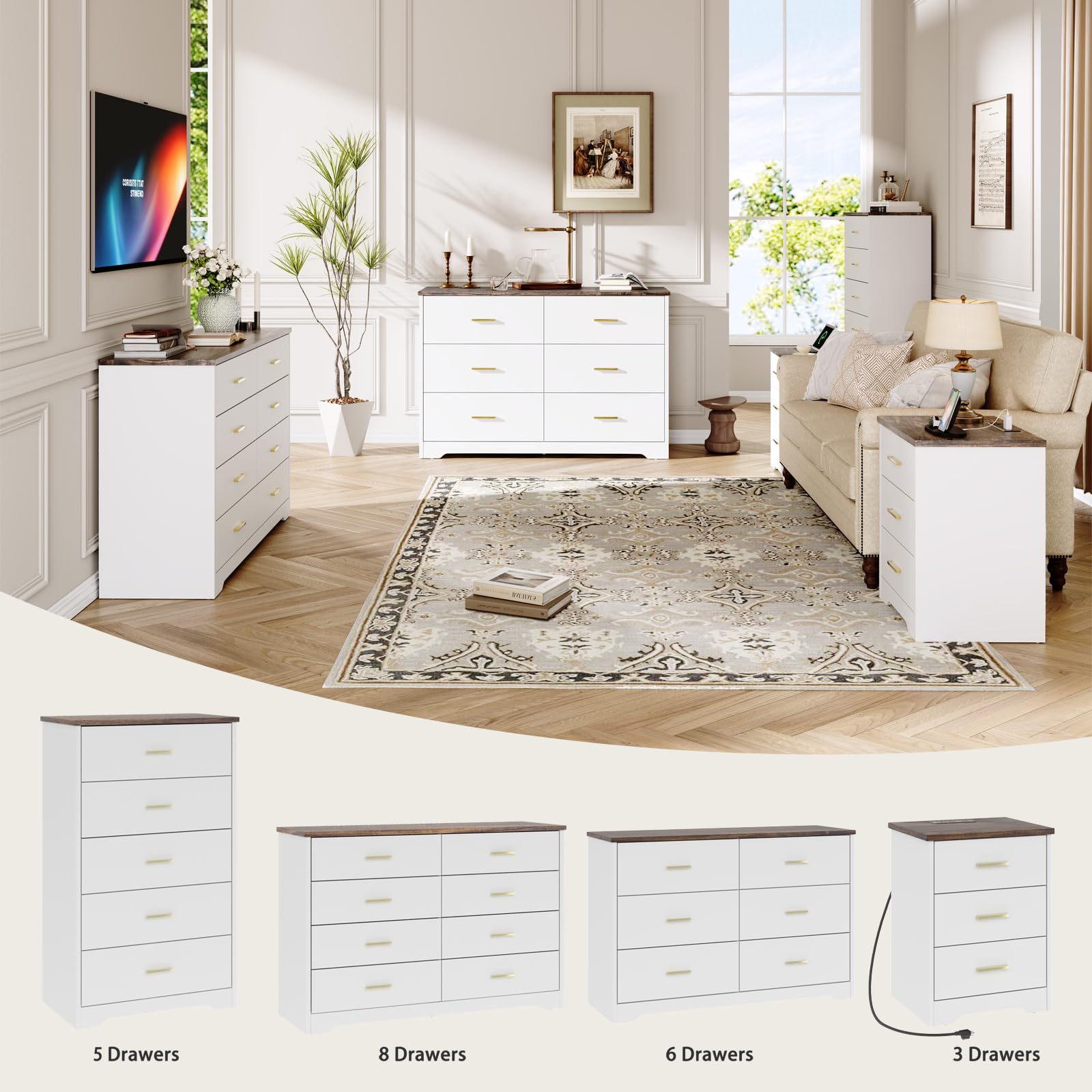 3 Drawer Dresser with Charging Station