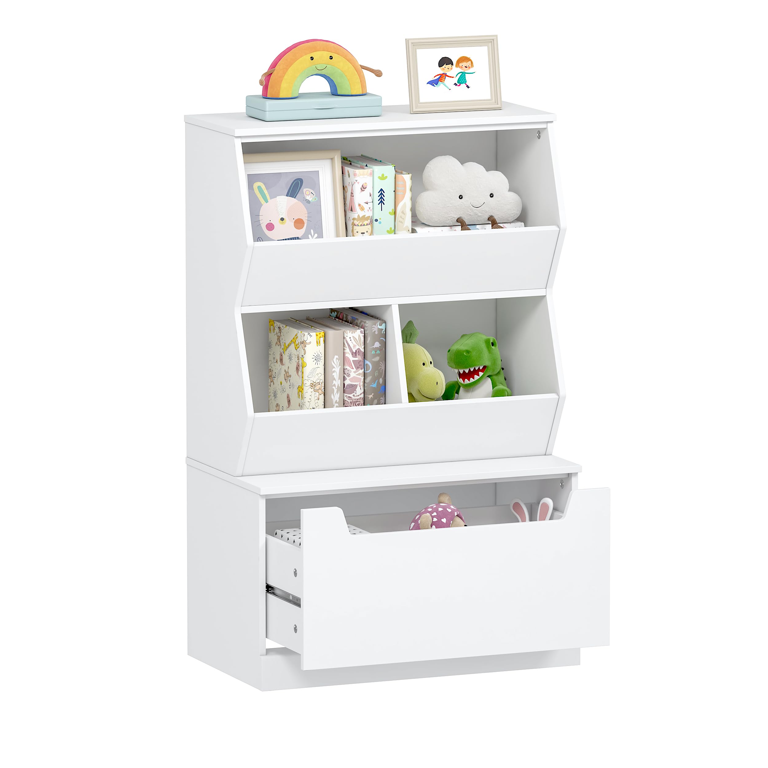 Kids Toy Storage Organizer with Bookshelf and Drawer