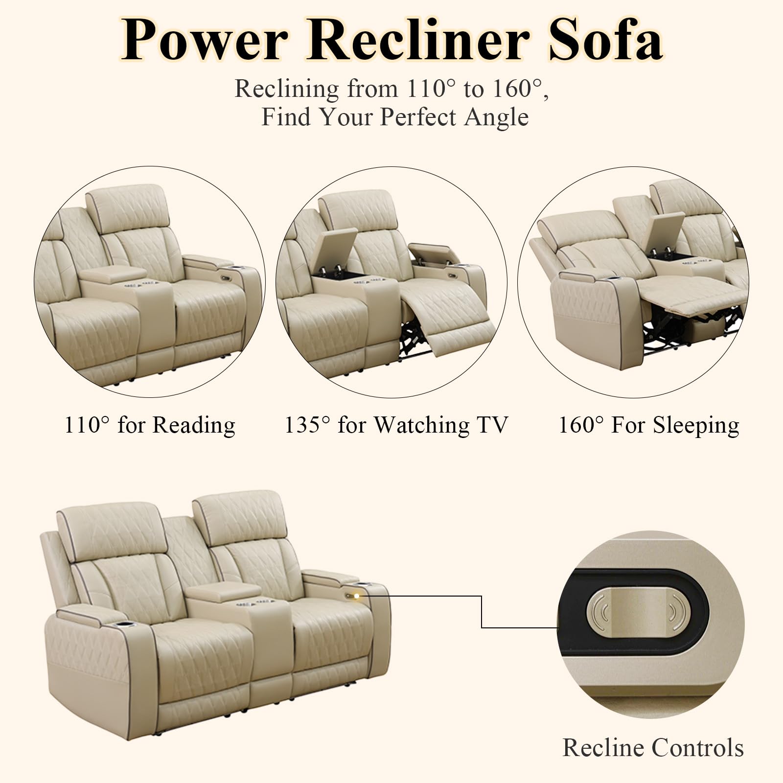 Power Reclining Sectional Sofa with LED Lights and USB Charging