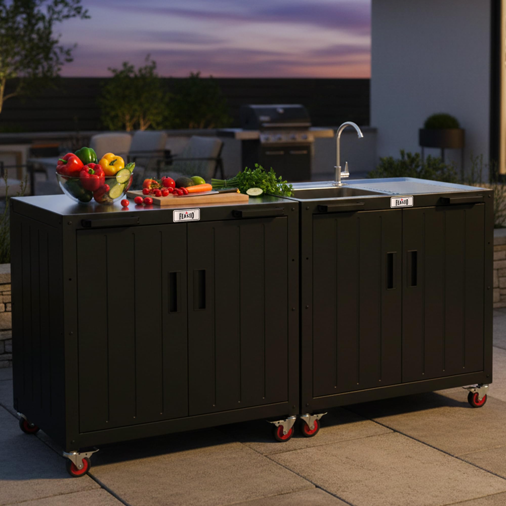 Outdoor Grill Cart with Storage Cabinet and Stainless Steel Top