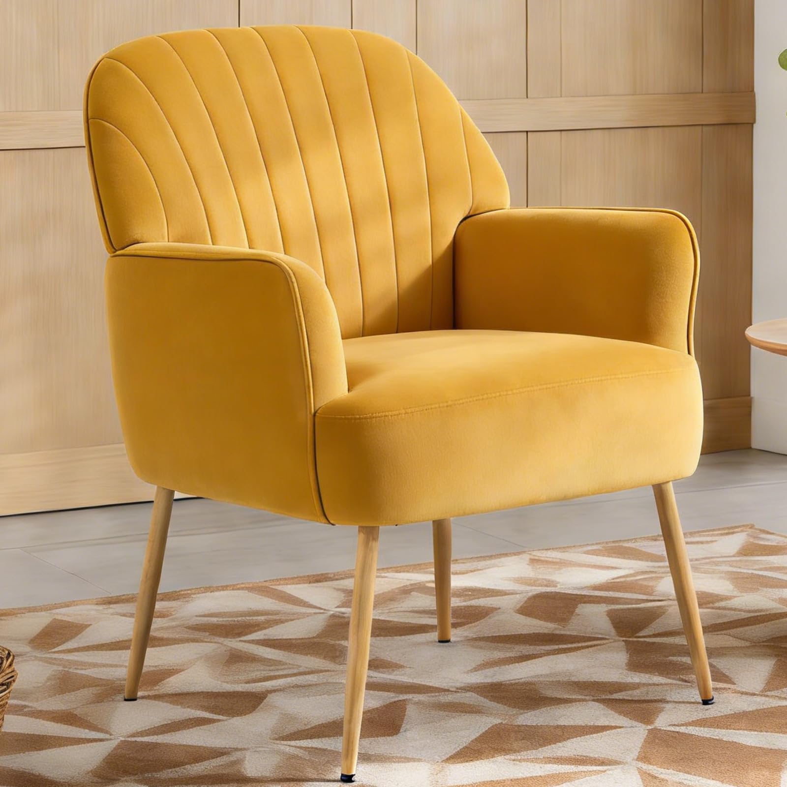Yellow Velvet Shell-Shaped Accent Chair