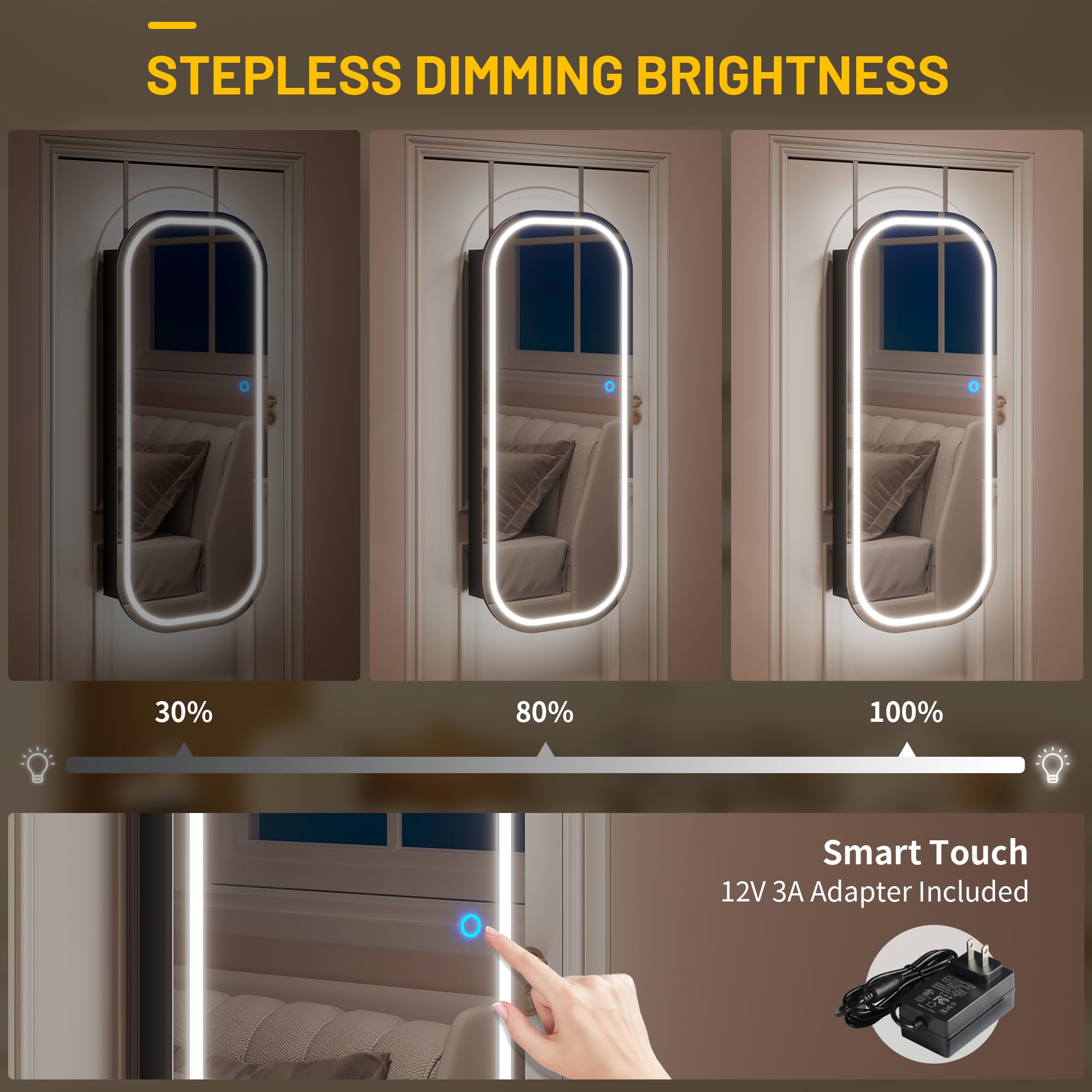 LED Mirror Jewelry Cabinet with Wall Door Mount Storage