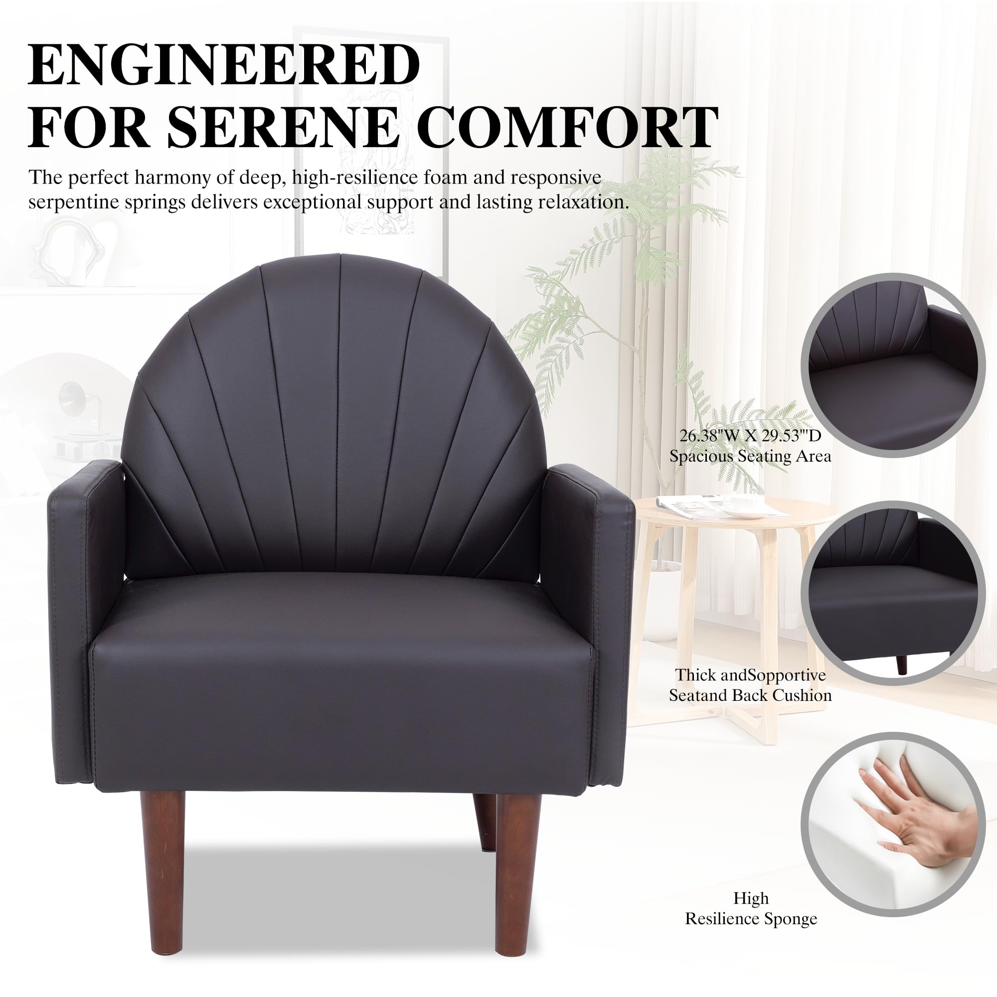Shell Back Accent Chair with High Resilience Foam Cushion