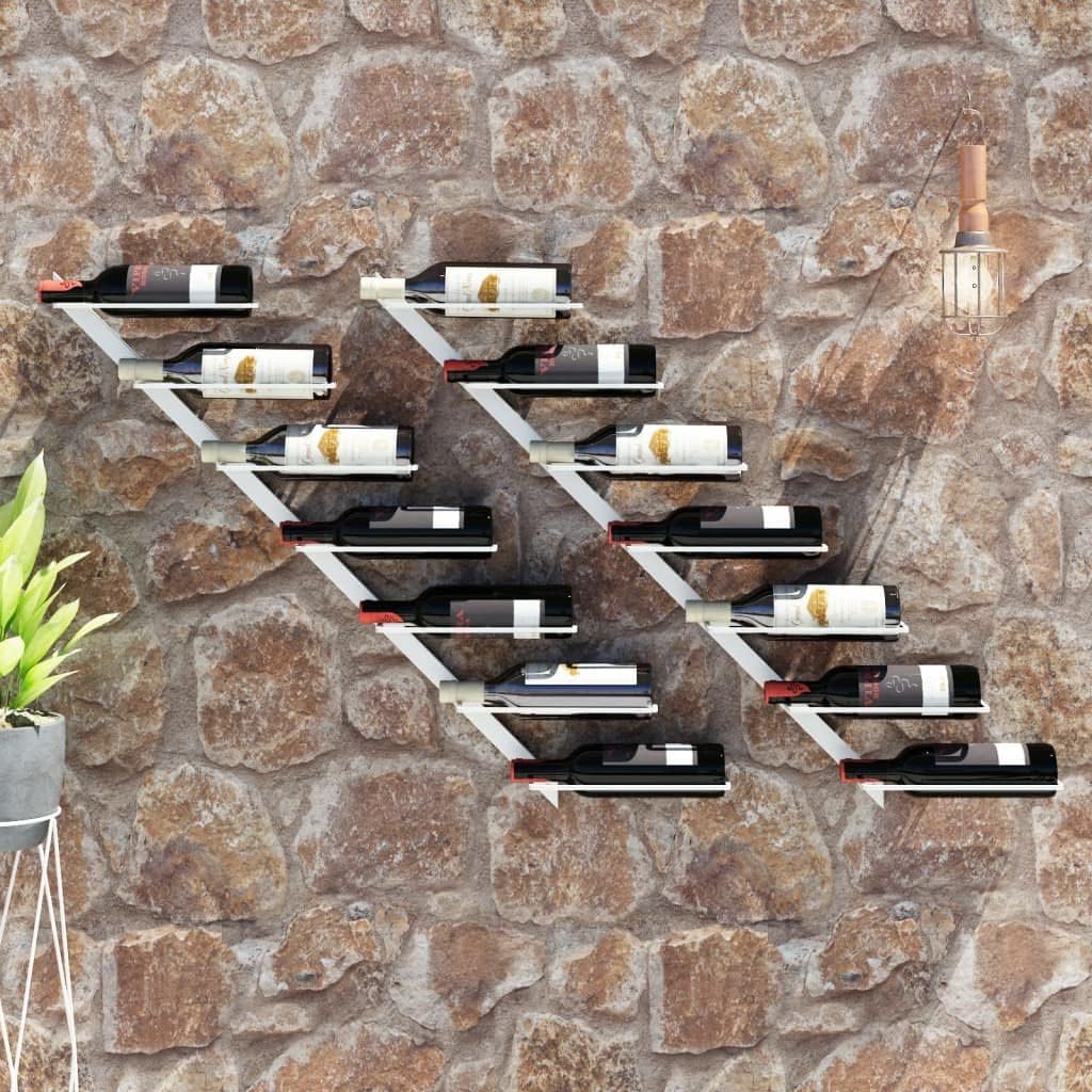 Wall-Mounted Wine Rack 7 Bottles White Metal