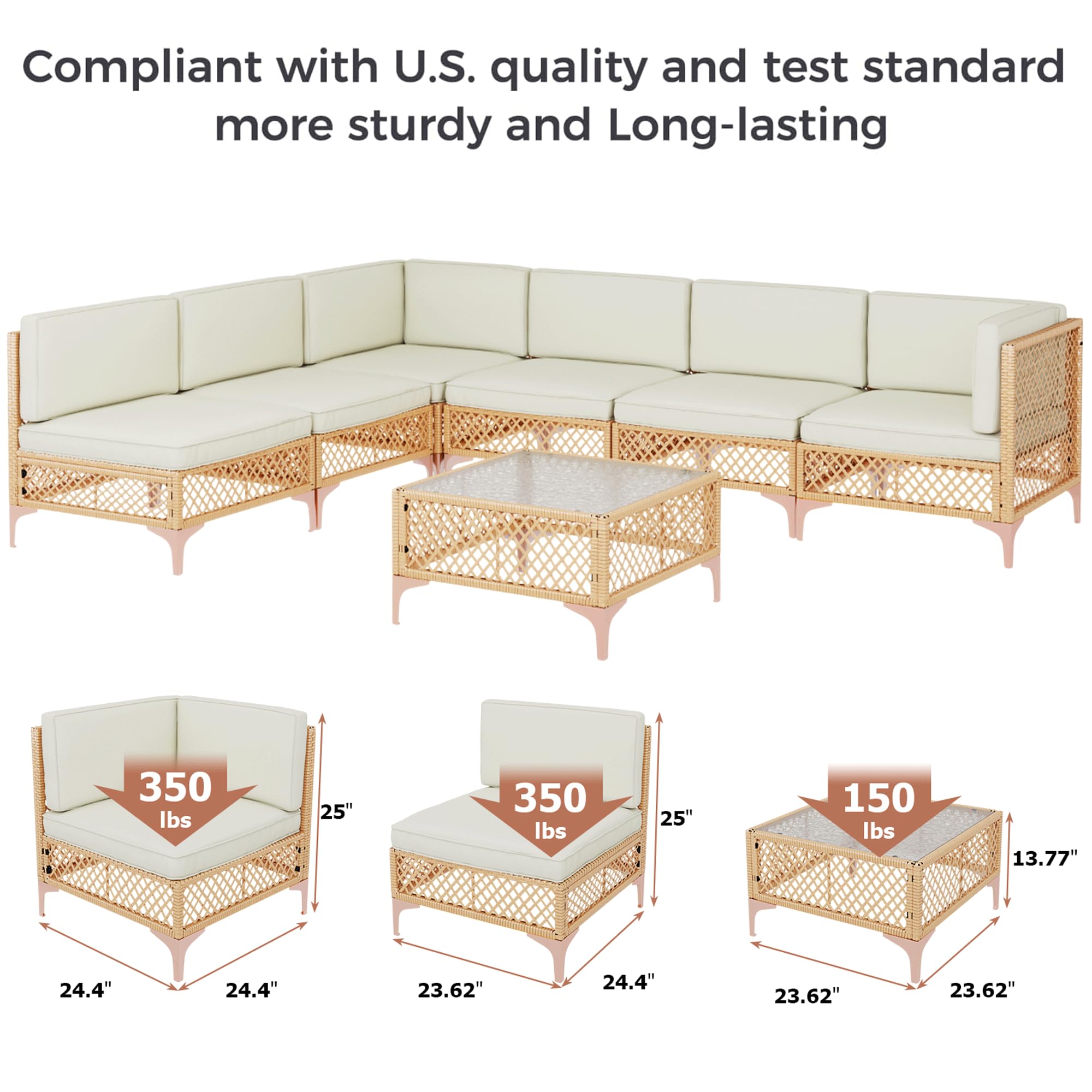 7-Piece Wicker Outdoor Sectional Sofa Set with Glass Coffee Table