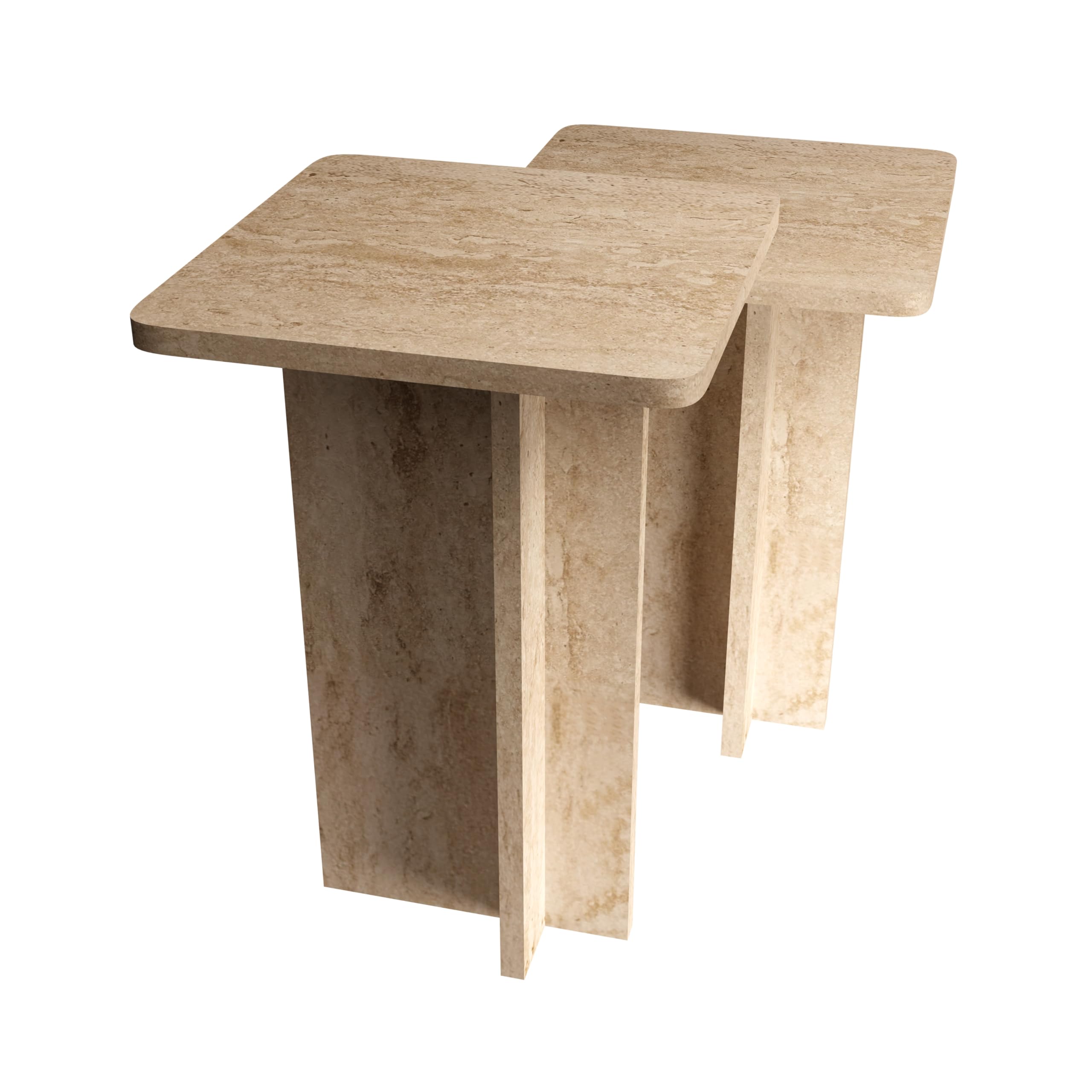 noadre Travertine Efect Square Nesting Table Set of 2 Modern Coffee Table Small Side Table End Table for Living Room
