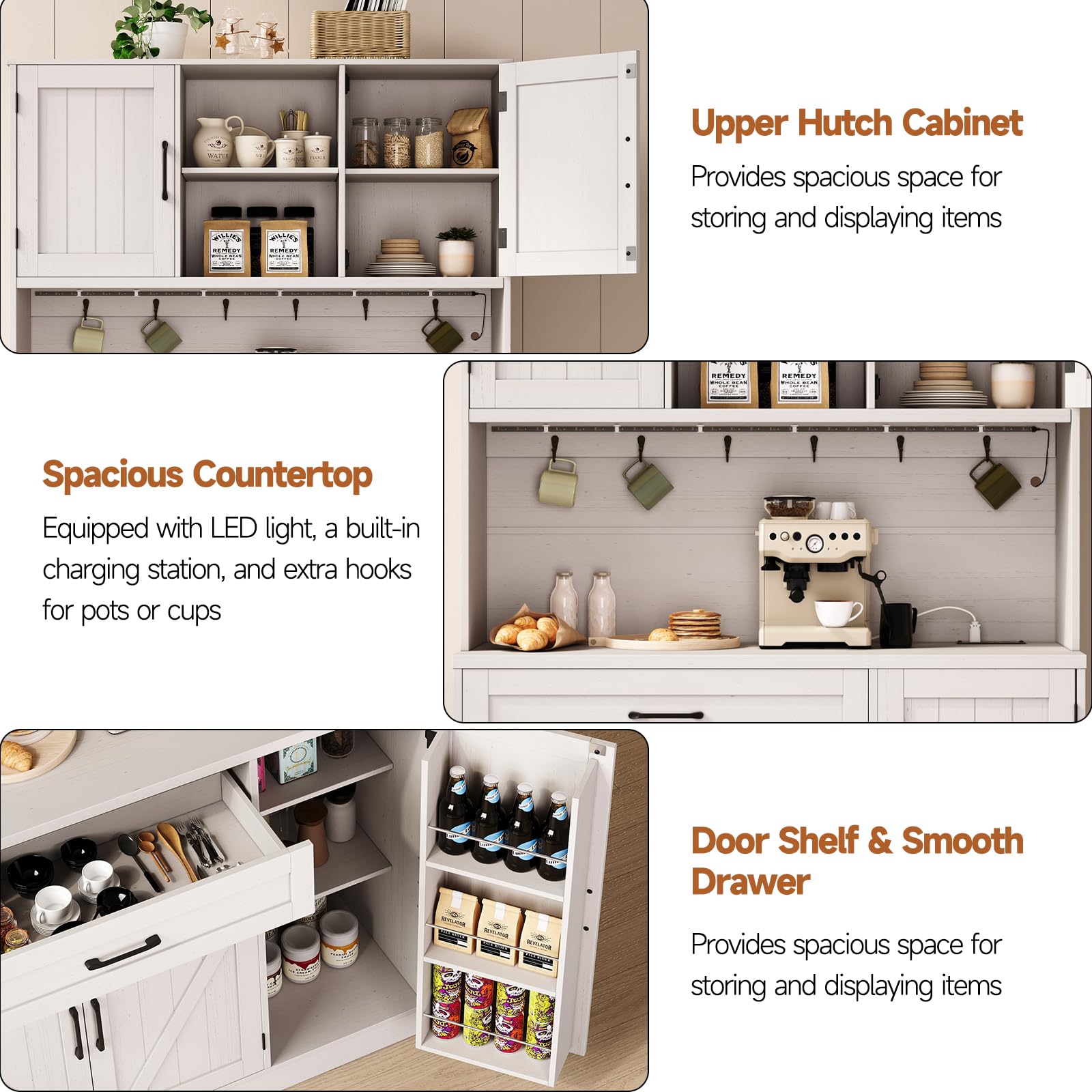 71" Pantry Cabinet with LED Light & Outlet