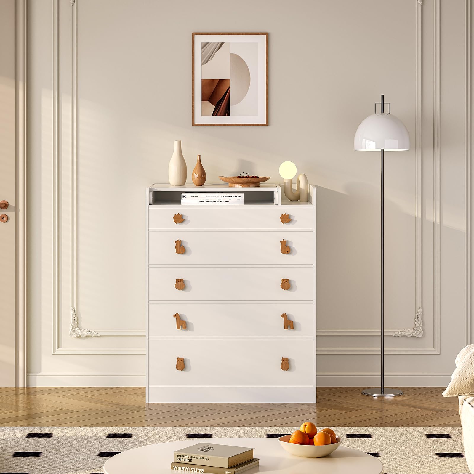 Changing Table Dresser with Foldable Top and 5 Drawers