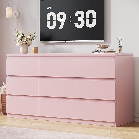 Modern White 9 Drawer Dresser for Bedroom