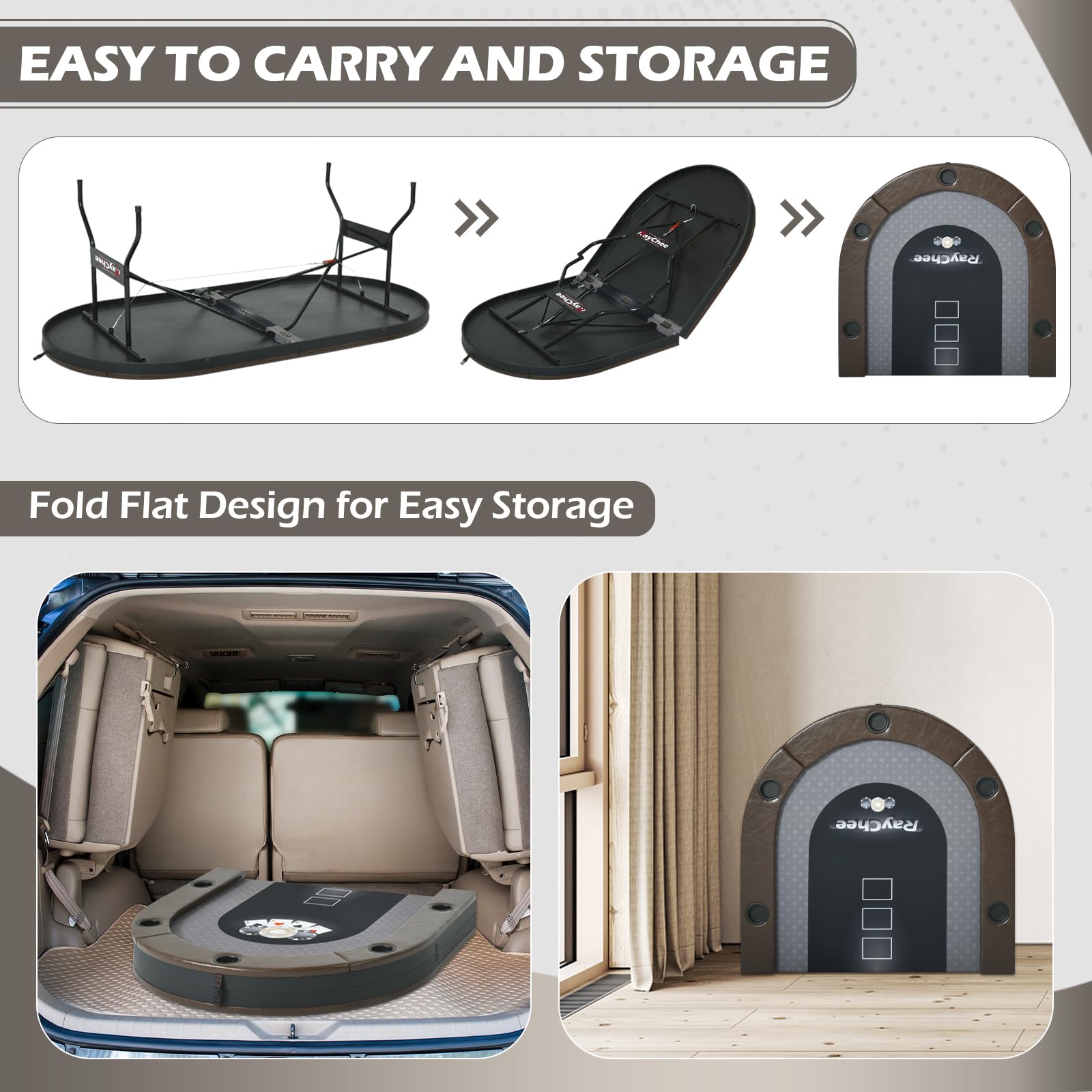 LED Poker Table 84" 10 Player Foldable with Cup Holders