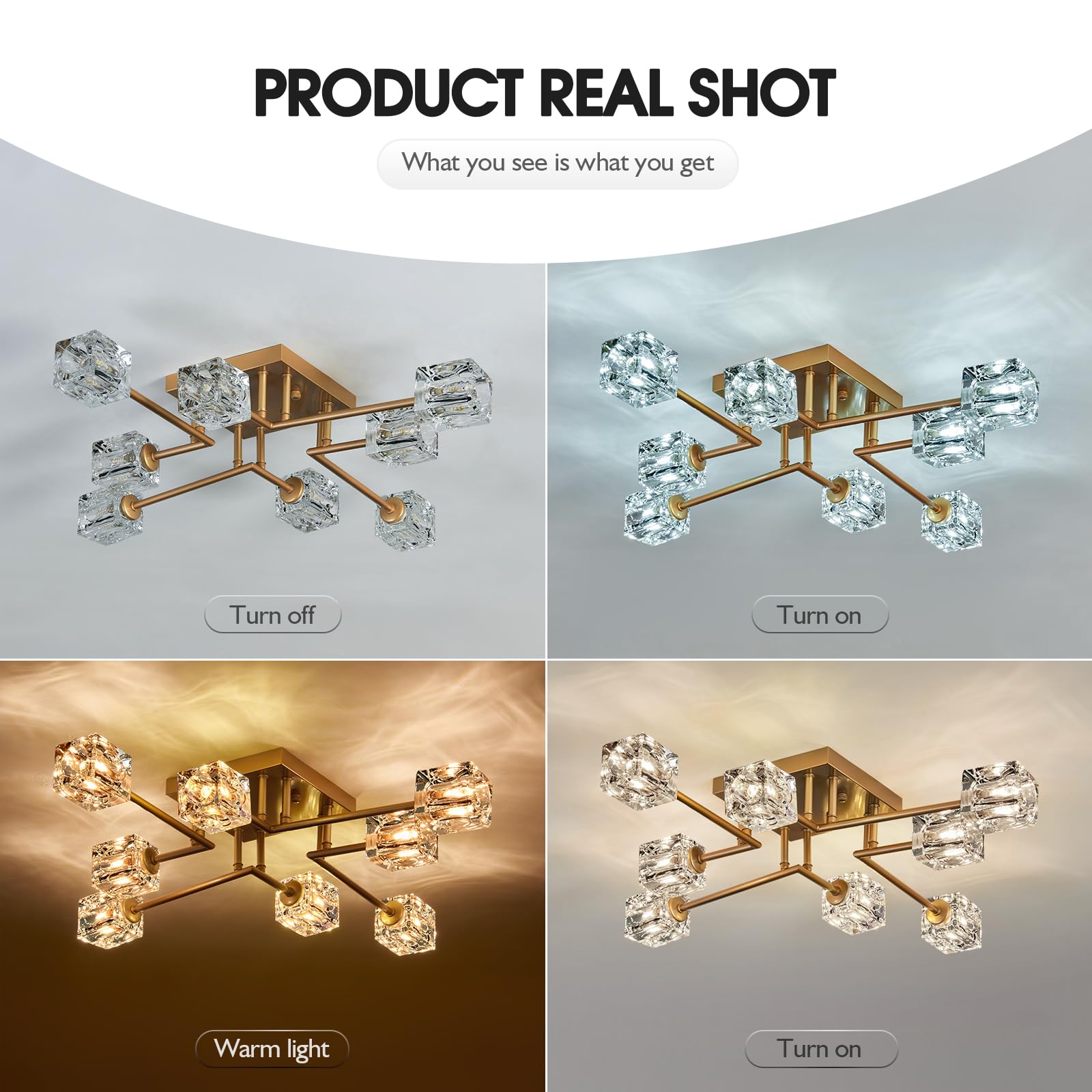 Vintage Gold Semi Flush Mount Ceiling Light 8-Light Glass Sputnik