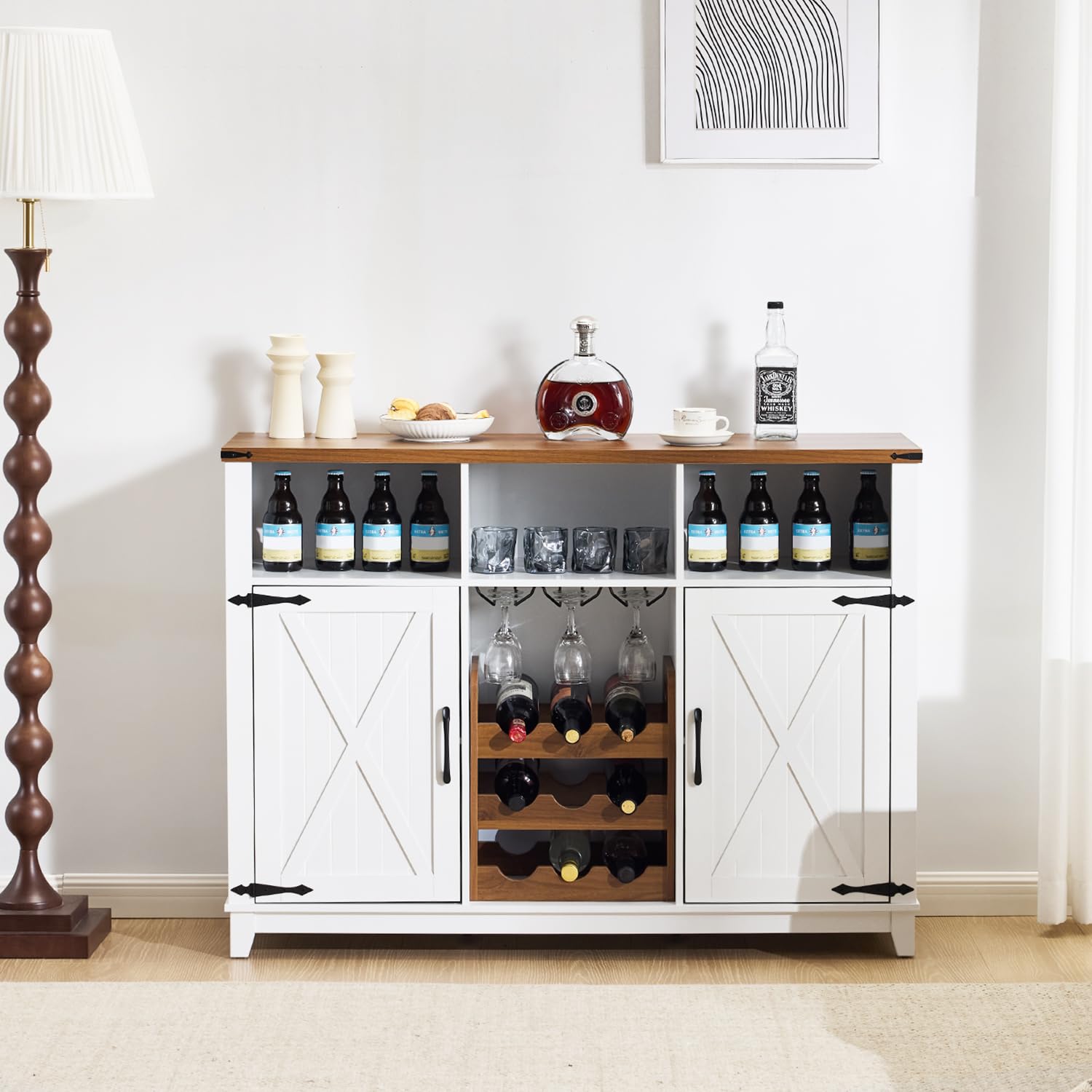 Farmhouse Wine Bar Cabinet with Detachable Wine Rack
