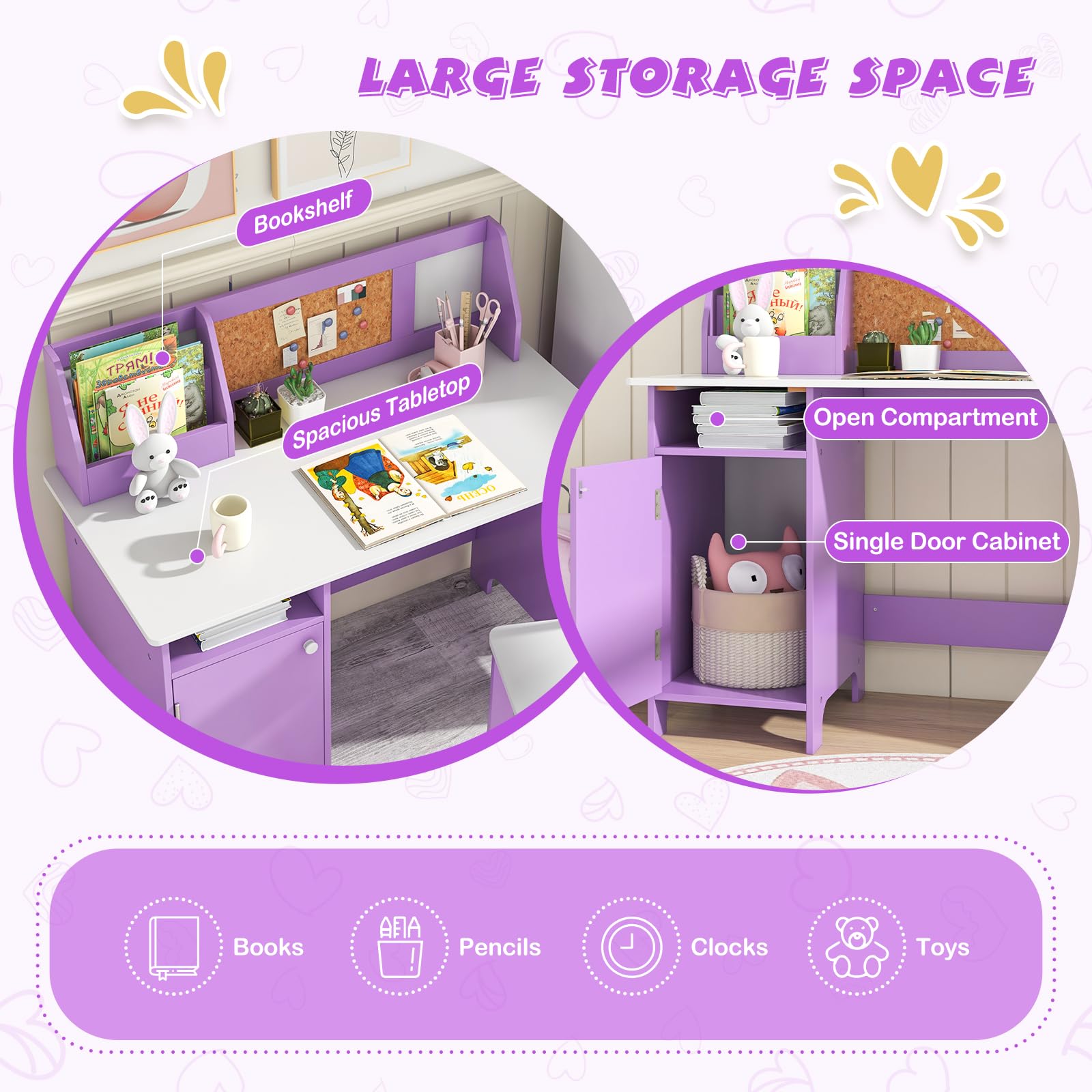 Kids Desk and Chair Set with Storage Hutch