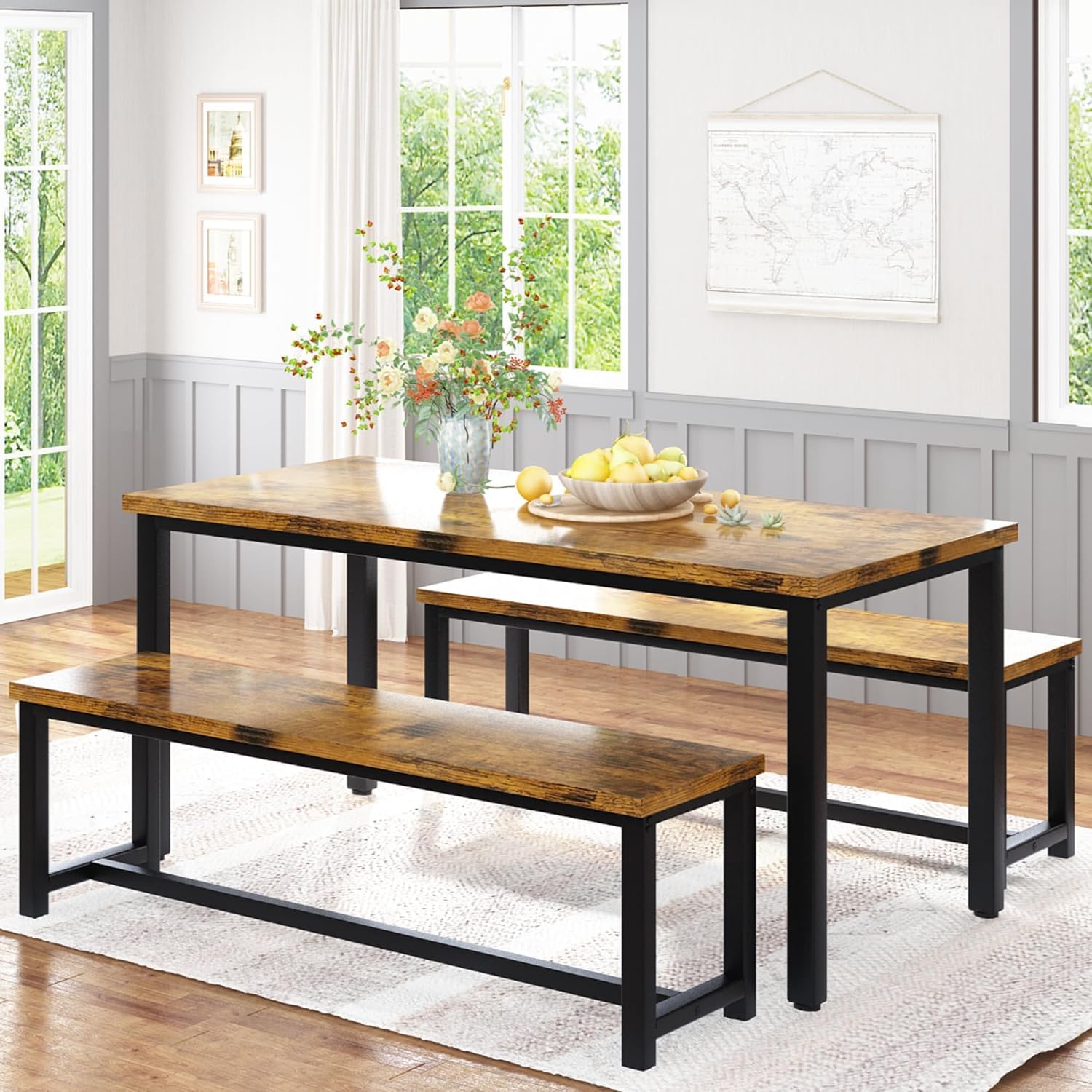 3-Piece Dining Table Set with Benches