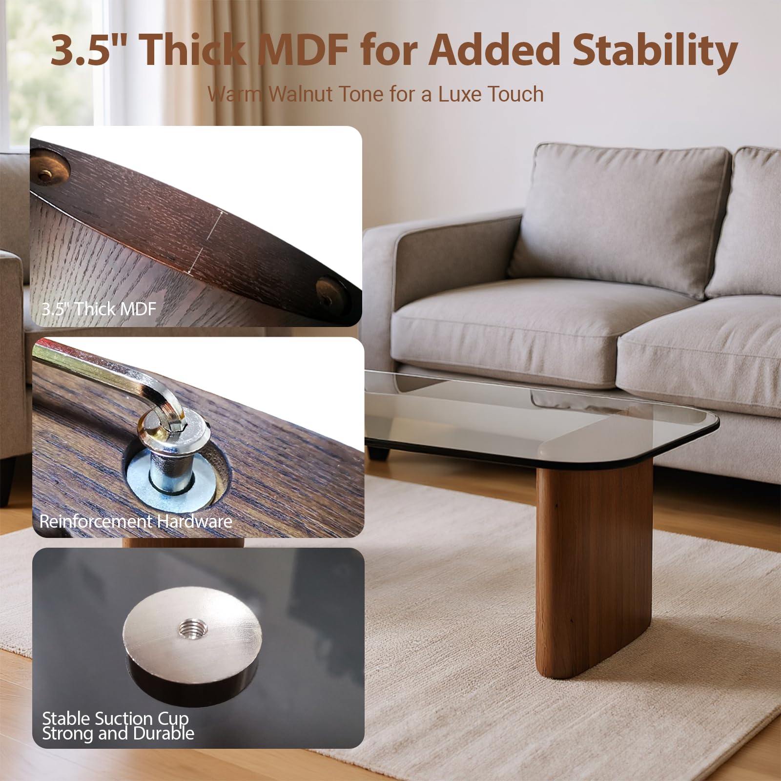 Glass Coffee Table with Wooden Base