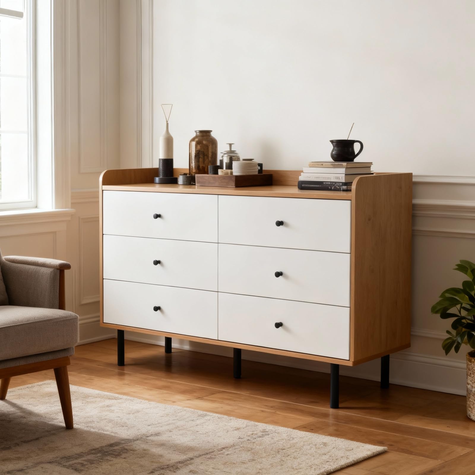 47 Inch Wide Natural Wood Dresser with Drawers