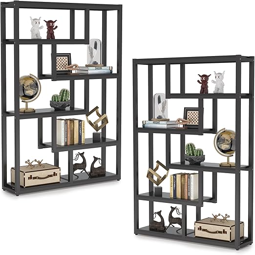 6-Tier Industrial Bookshelf White 69 Inch