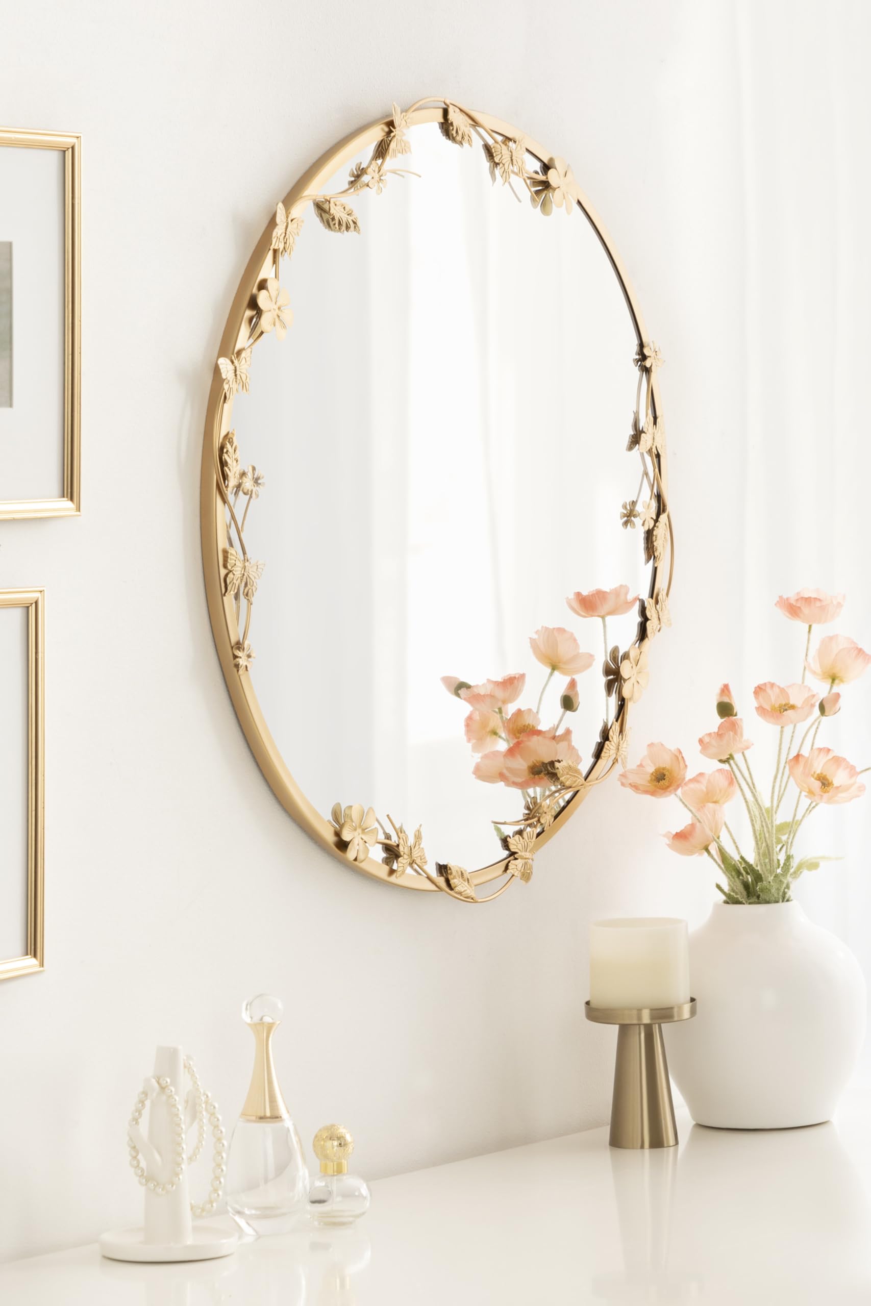 Round Gold Wall Mirror with Floral Detailing