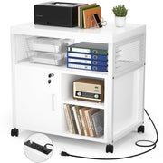 Rolling File Cabinet with USB Charging and Lockable Storage