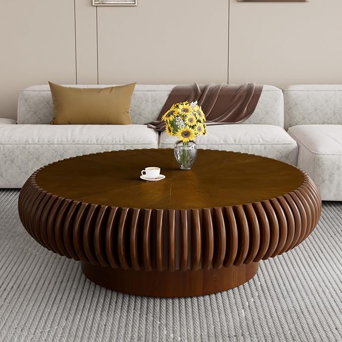 Round Fluted Coffee Table 39.3" Black