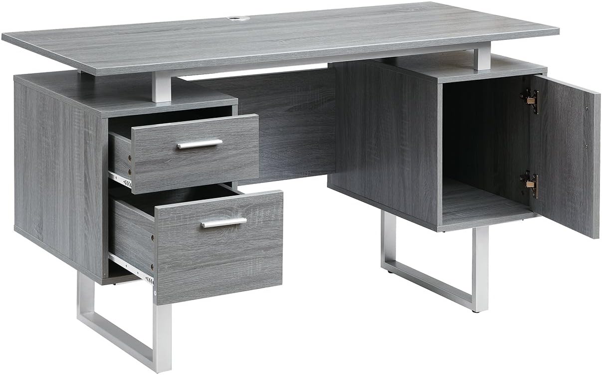 Techni Mobili Modern Office Desk with Storage, Gray