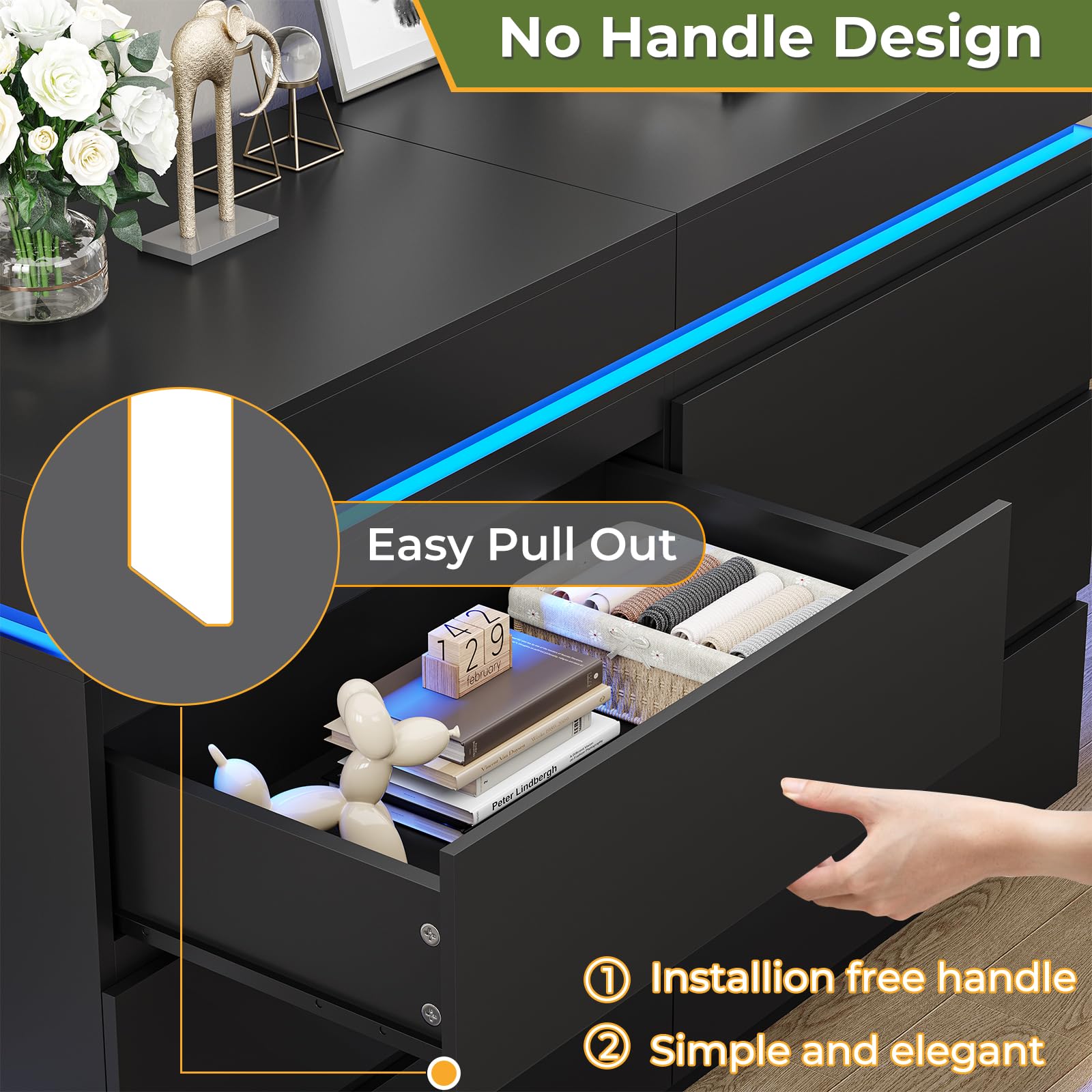 6 Drawer Dresser with Sliding Desktop and Charging Station