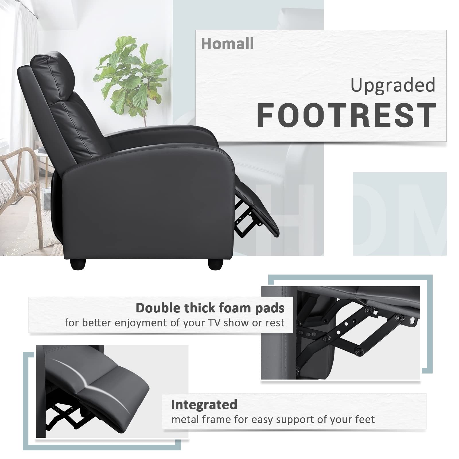 Modern Recliner Chair with Adjustable Backrest and Footrest