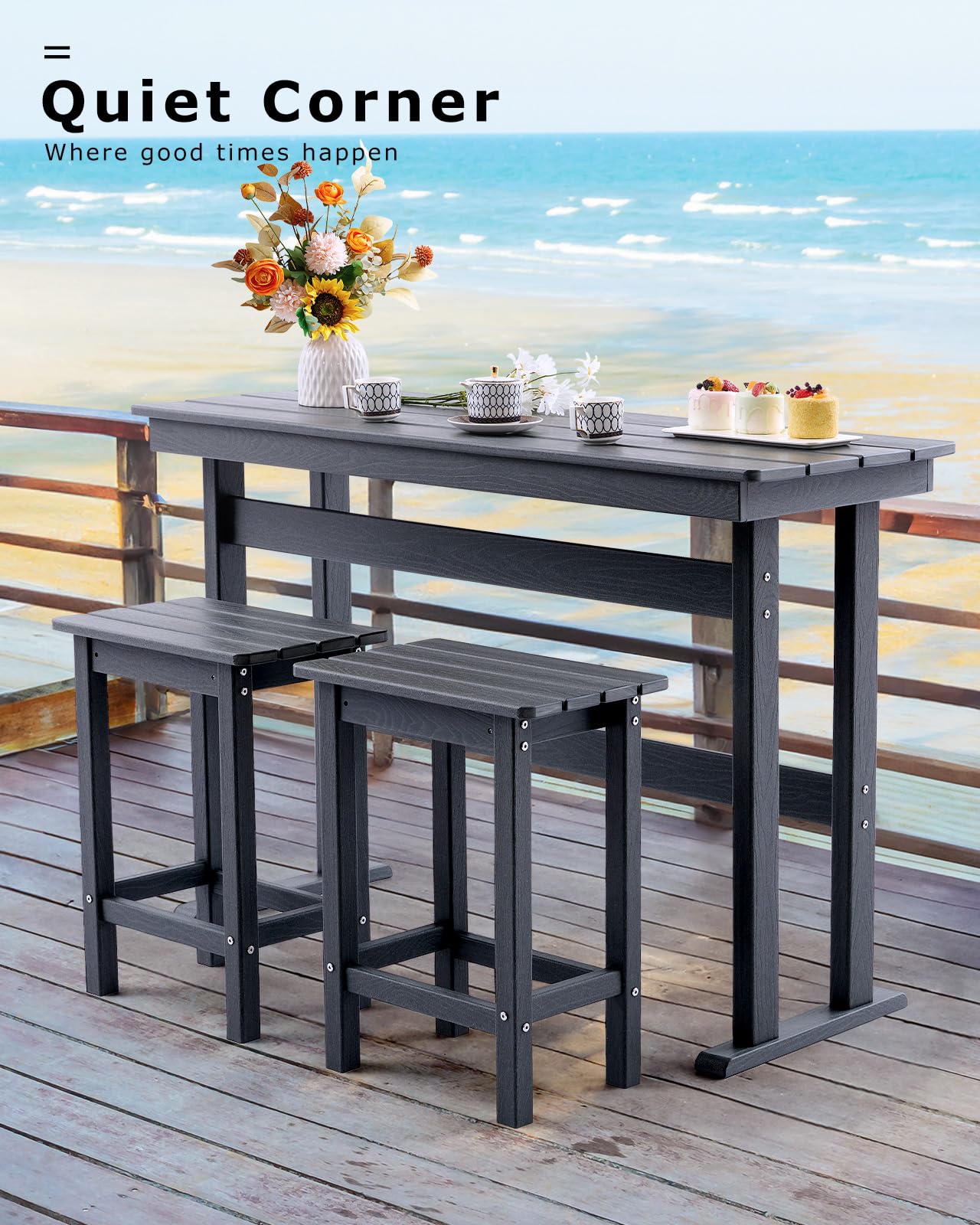 3 Piece HDPE Outdoor Bar Height Table and Chairs Set