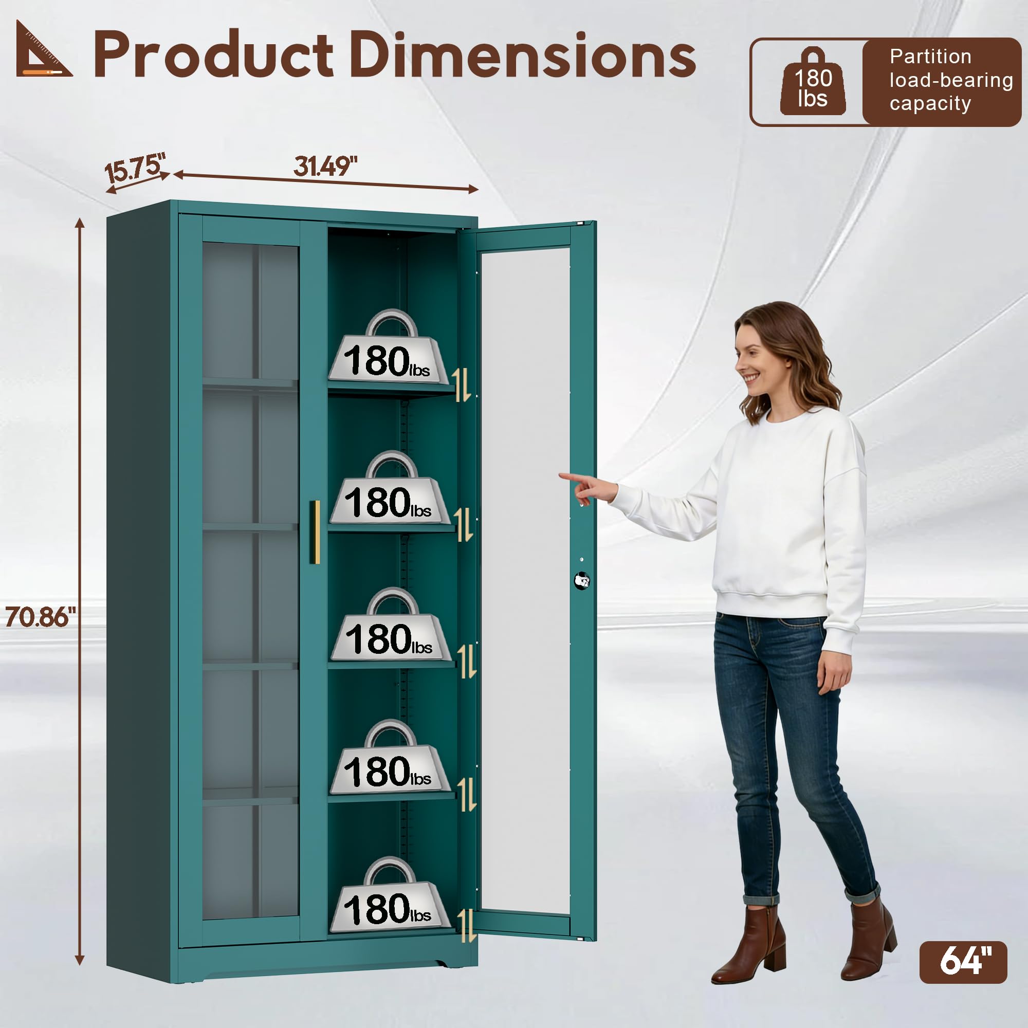 Metal Display Cabinet with Glass Doors