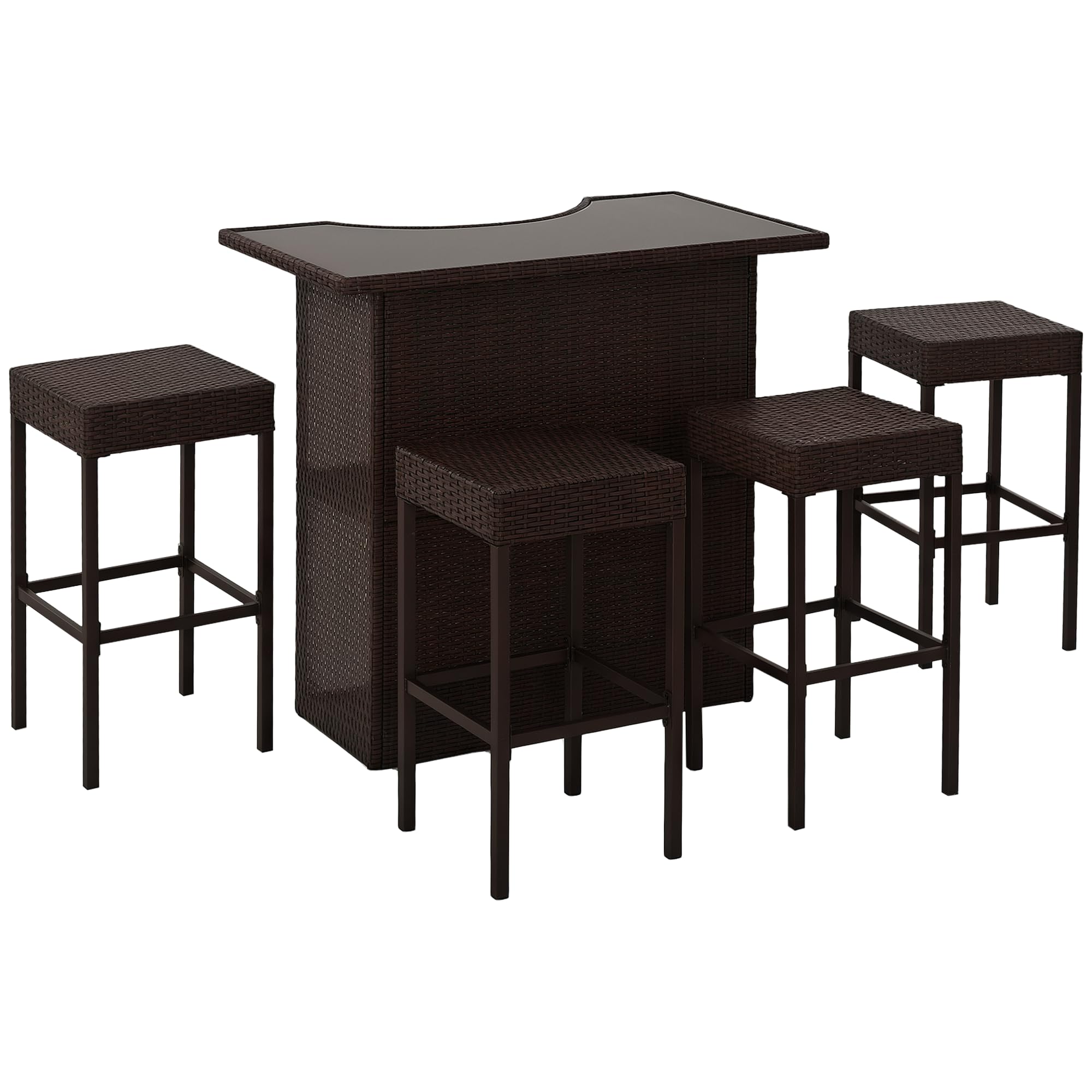 5-Piece Rattan Wicker Bar Set with Glass Top